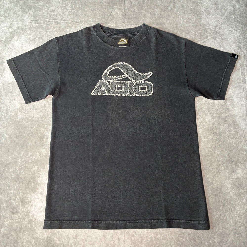 RARE Y2K Adio Footwear Skull pile Graphic T-Shirt faded Black Skate Tee BAM